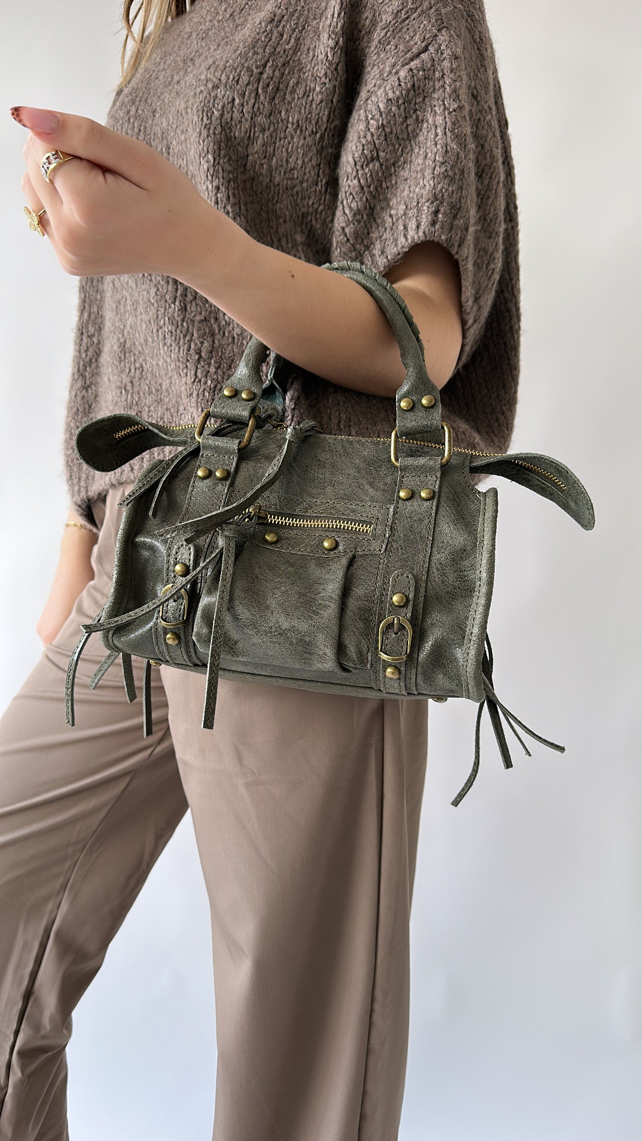Mini City Bag – Beige, Green & Brown
