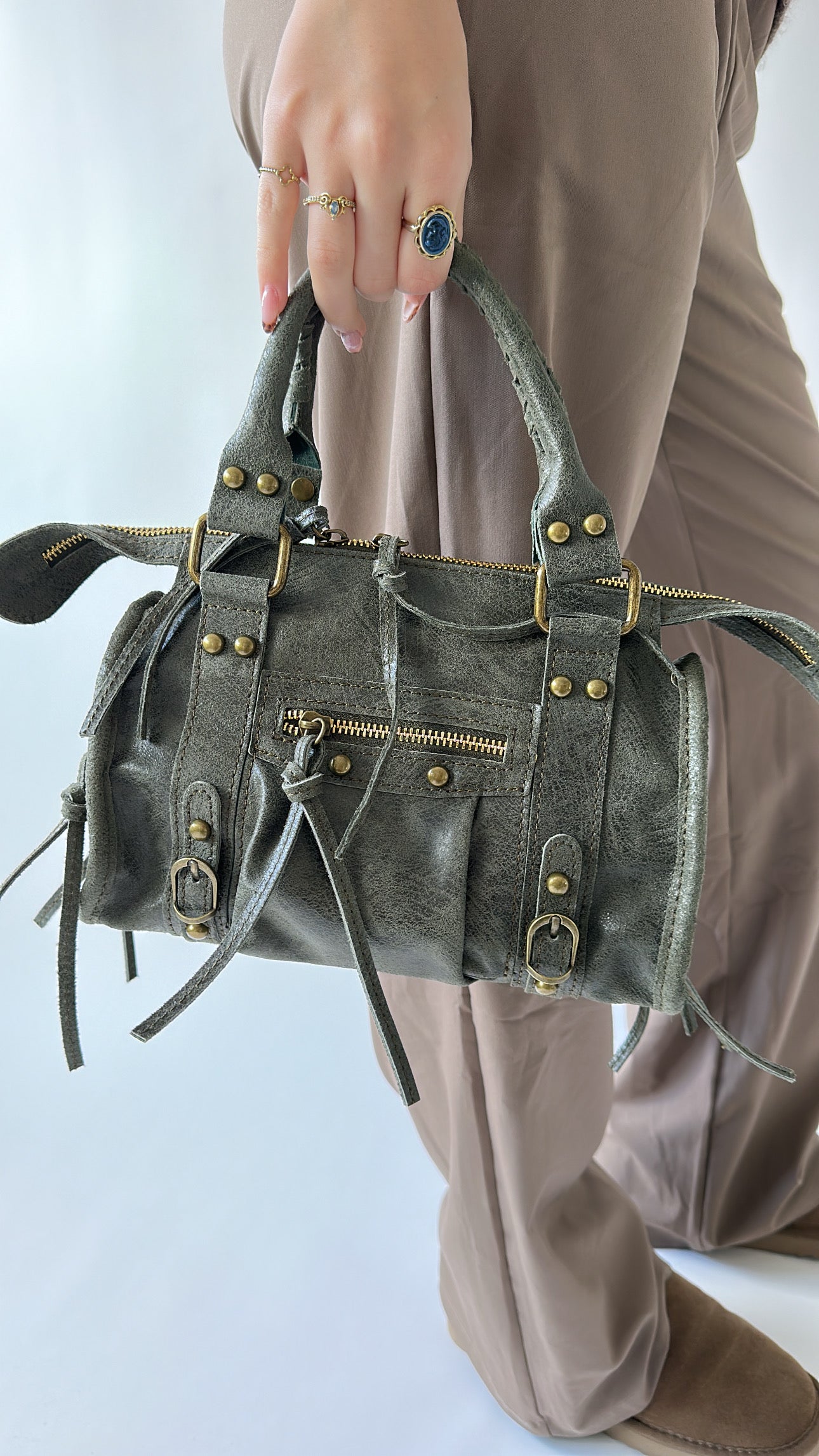 Mini City Bag – Beige, Green & Brown