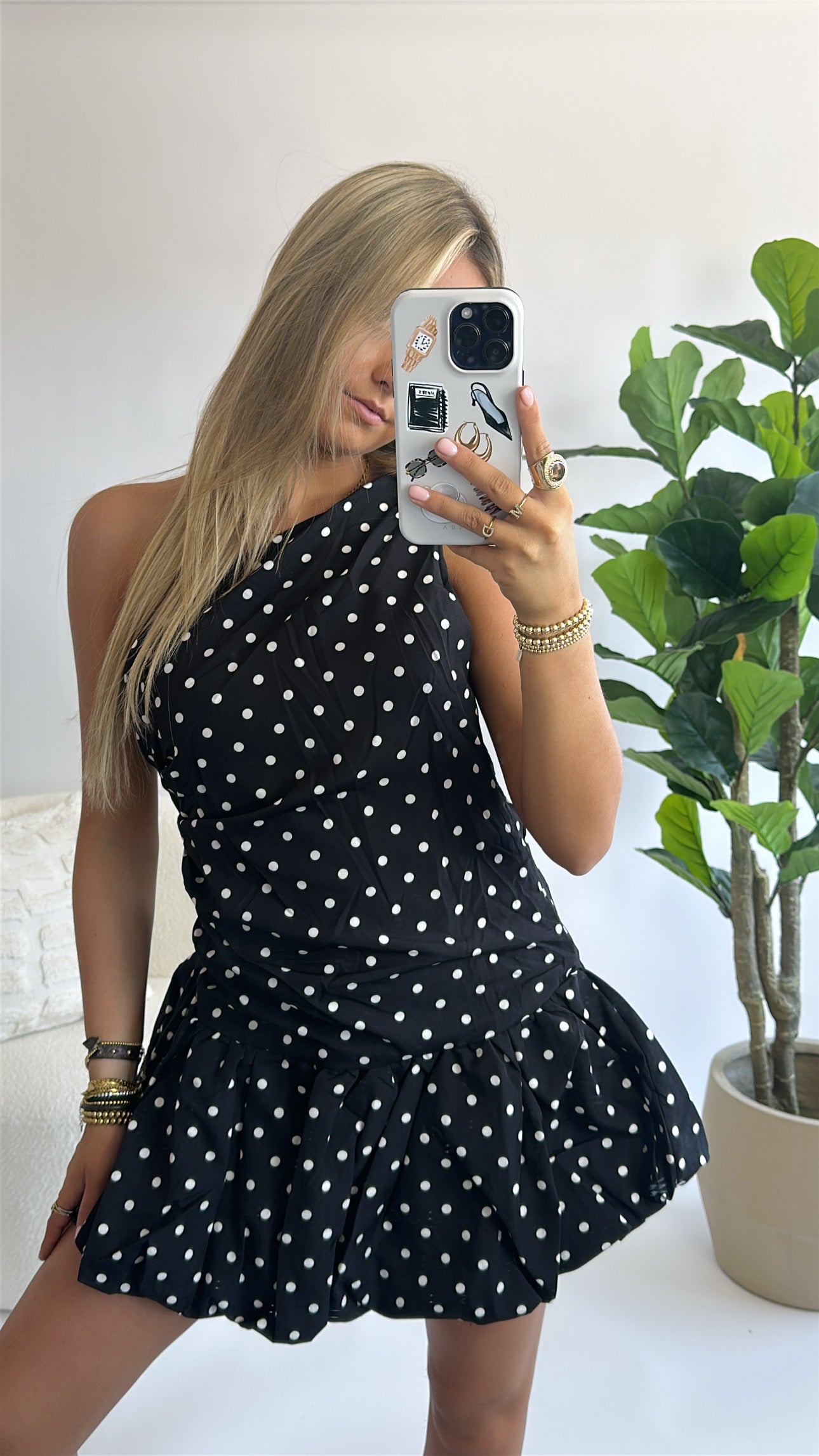 Luna One-Shoulder Dot Dress