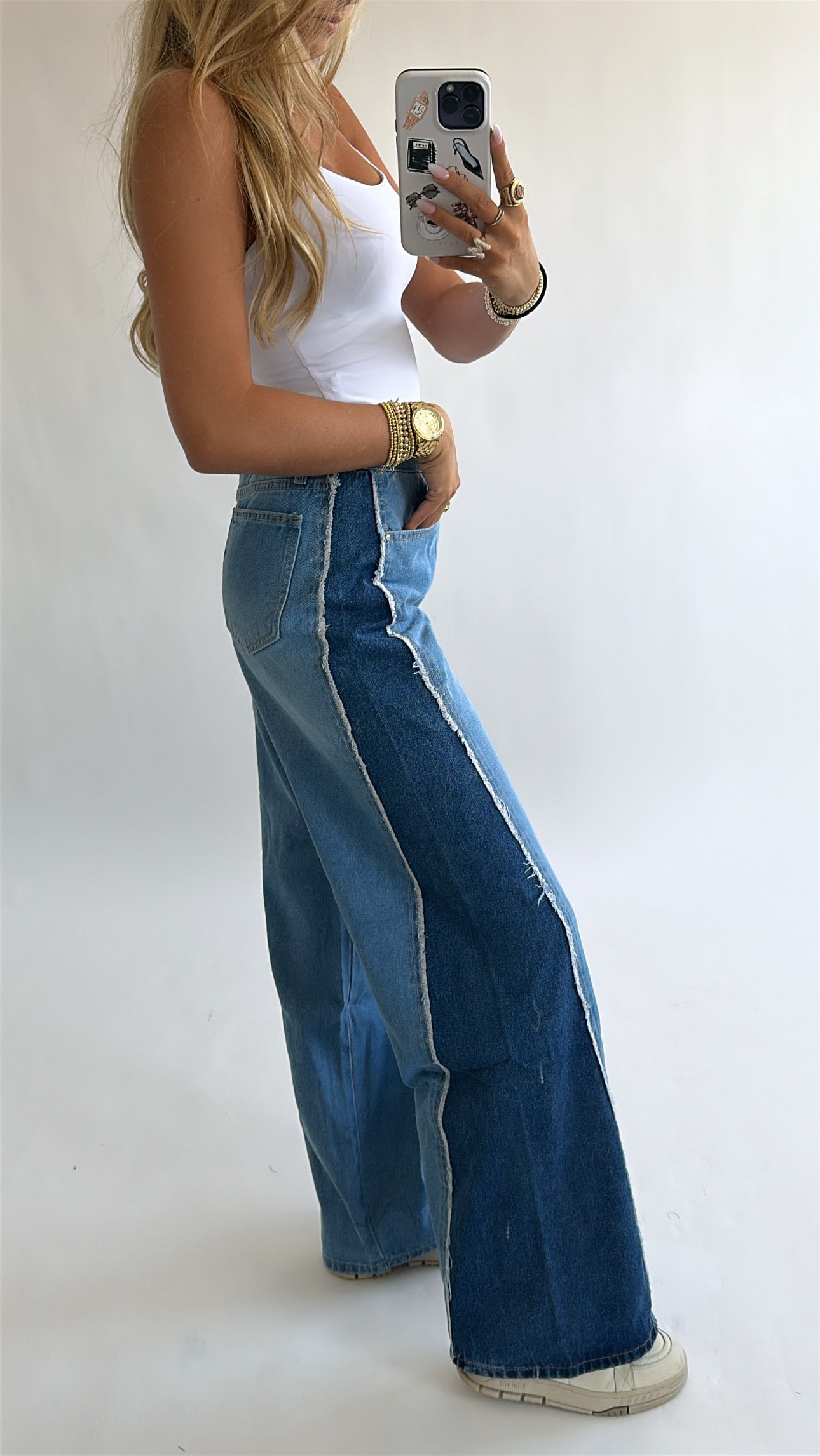 Two-Tone Wide Leg Jeans