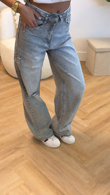 Nova Folded Waist Wide Leg Jeans – Grey