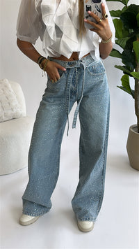 Nova Rhinestone Belted Jeans
