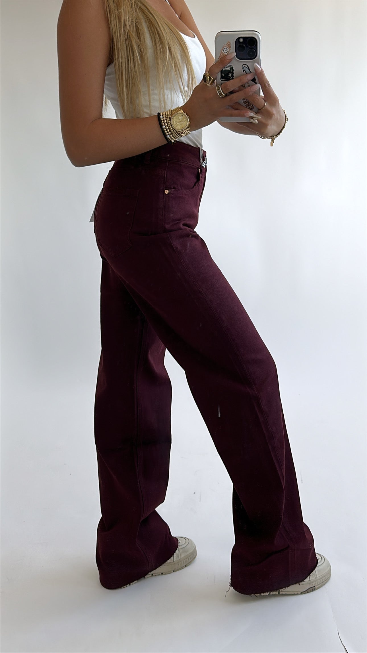 Tall Wide Leg Bordeaux Jeans