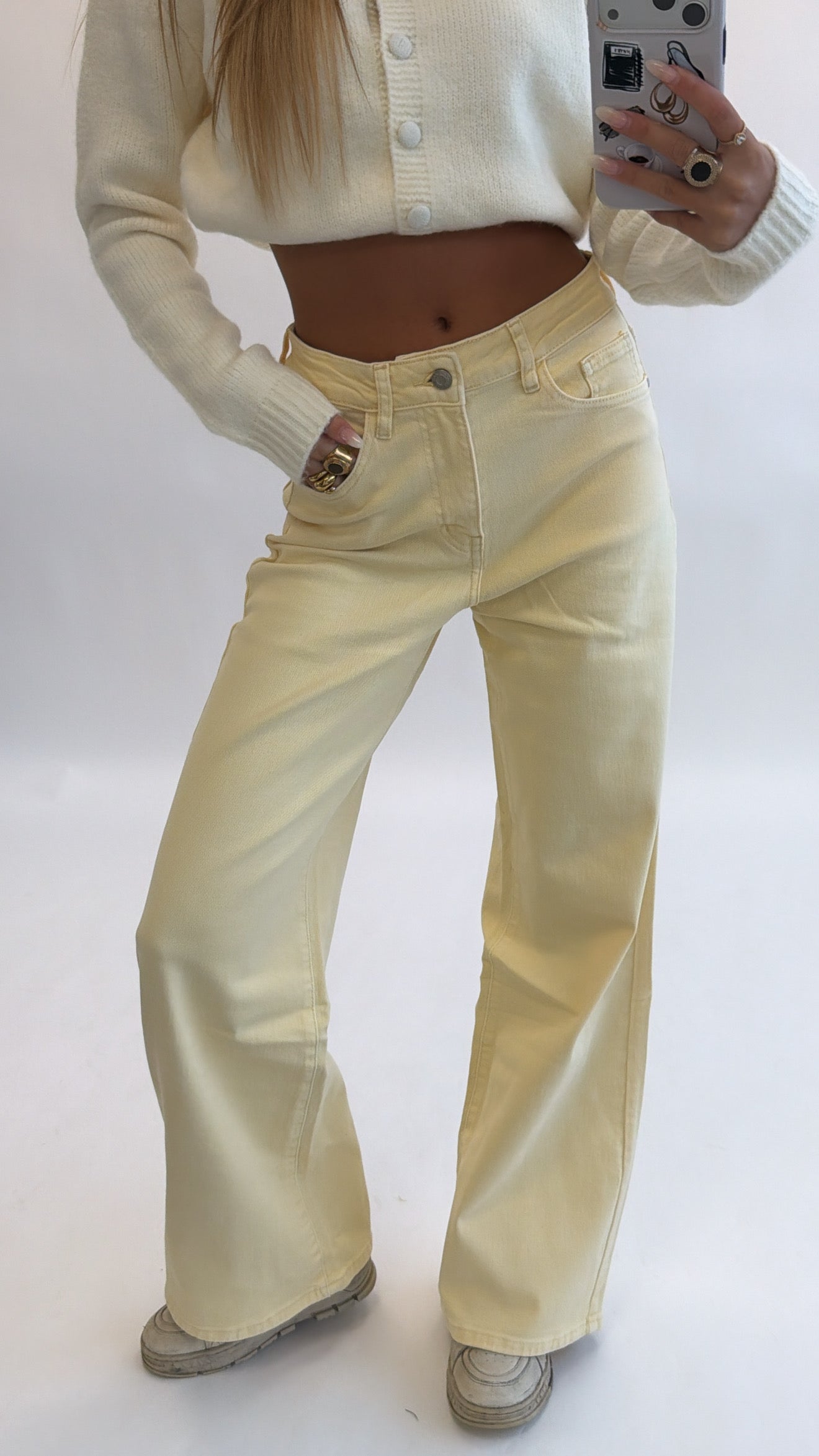 Yellow wide leg jeans