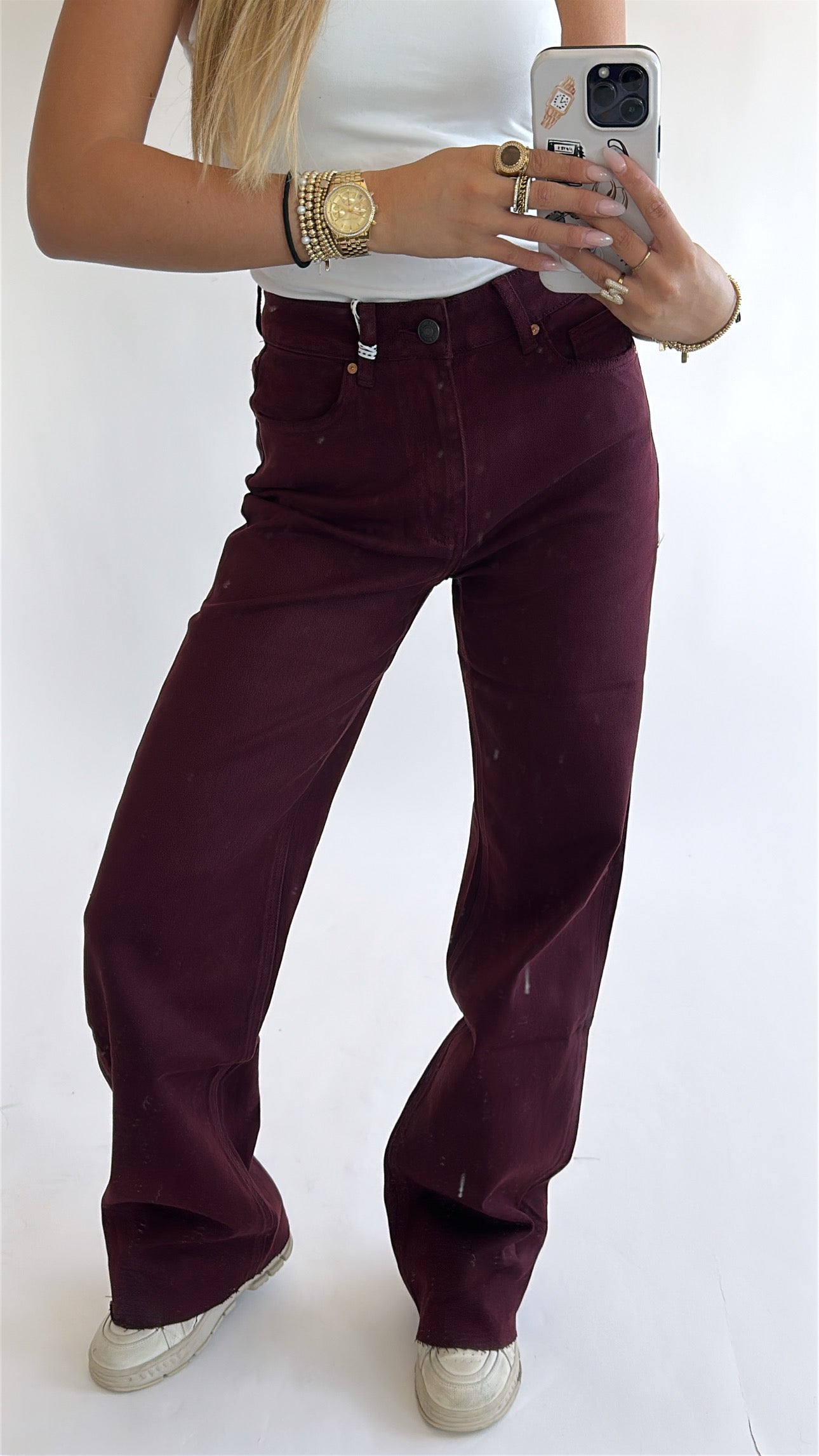Tall Wide Leg Bordeaux Jeans