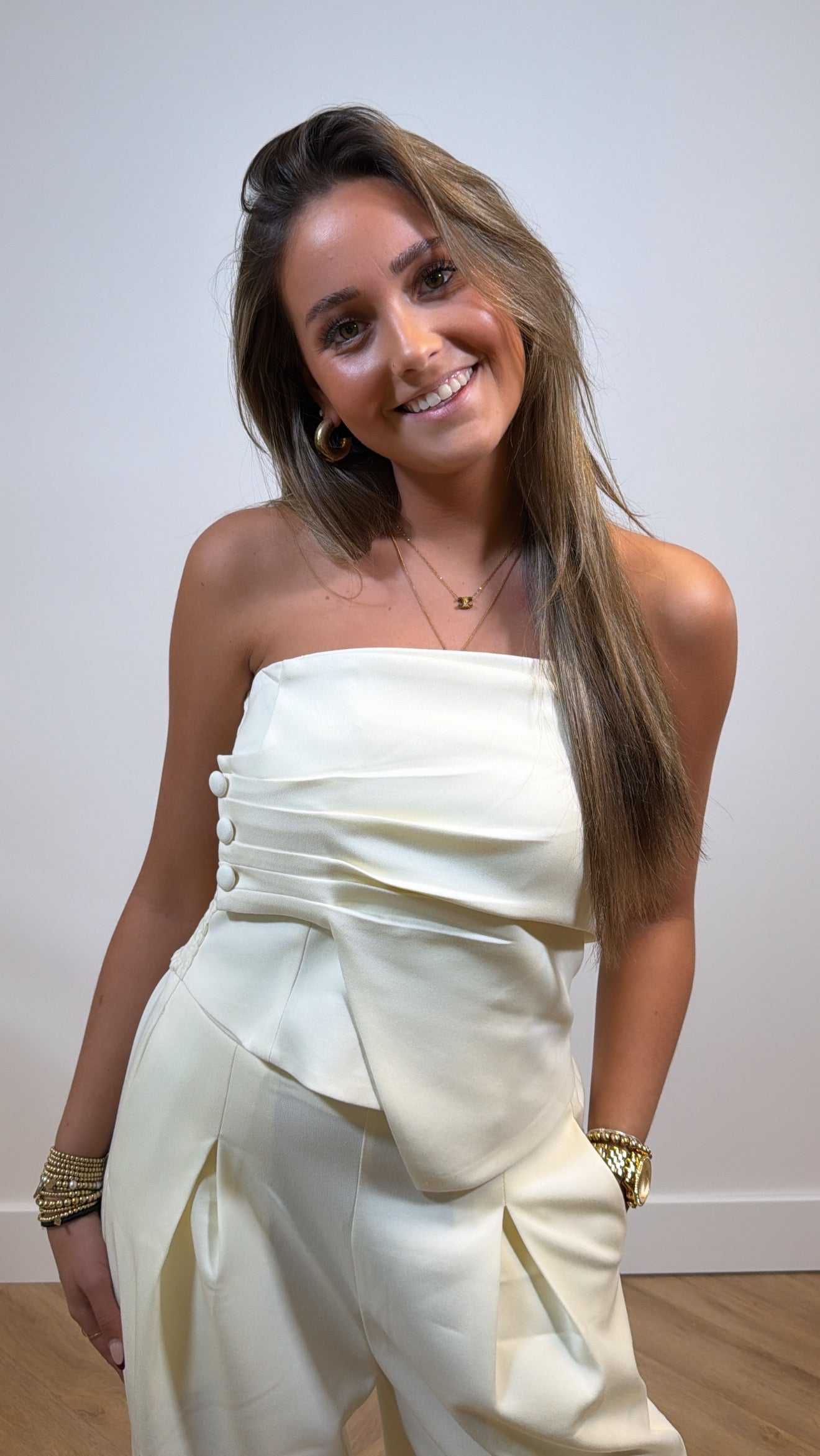 Elegant Button Tube Top Crème