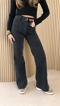 High waist flaired jeans - zwart