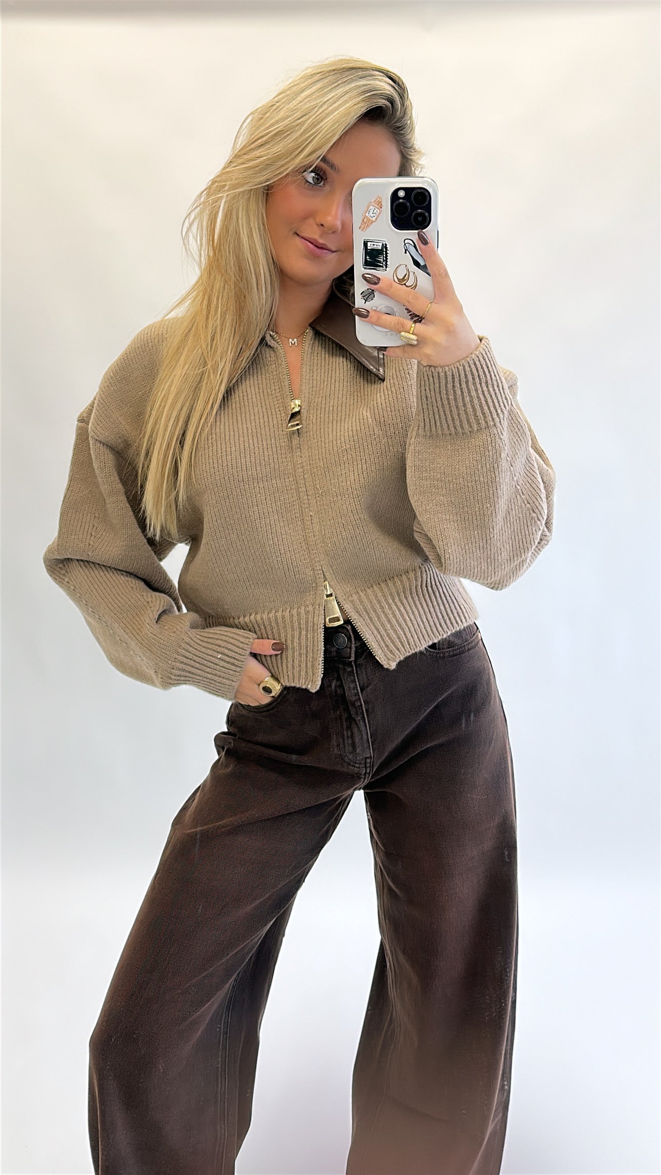 Zoë Zip Sweater ( Pre order taupe kleur 21 okt)