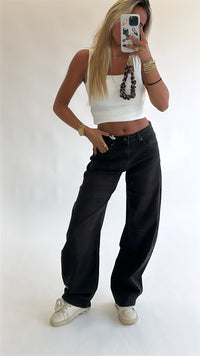 Relaxed Fit Balloon Denim -Mid Waist stretch