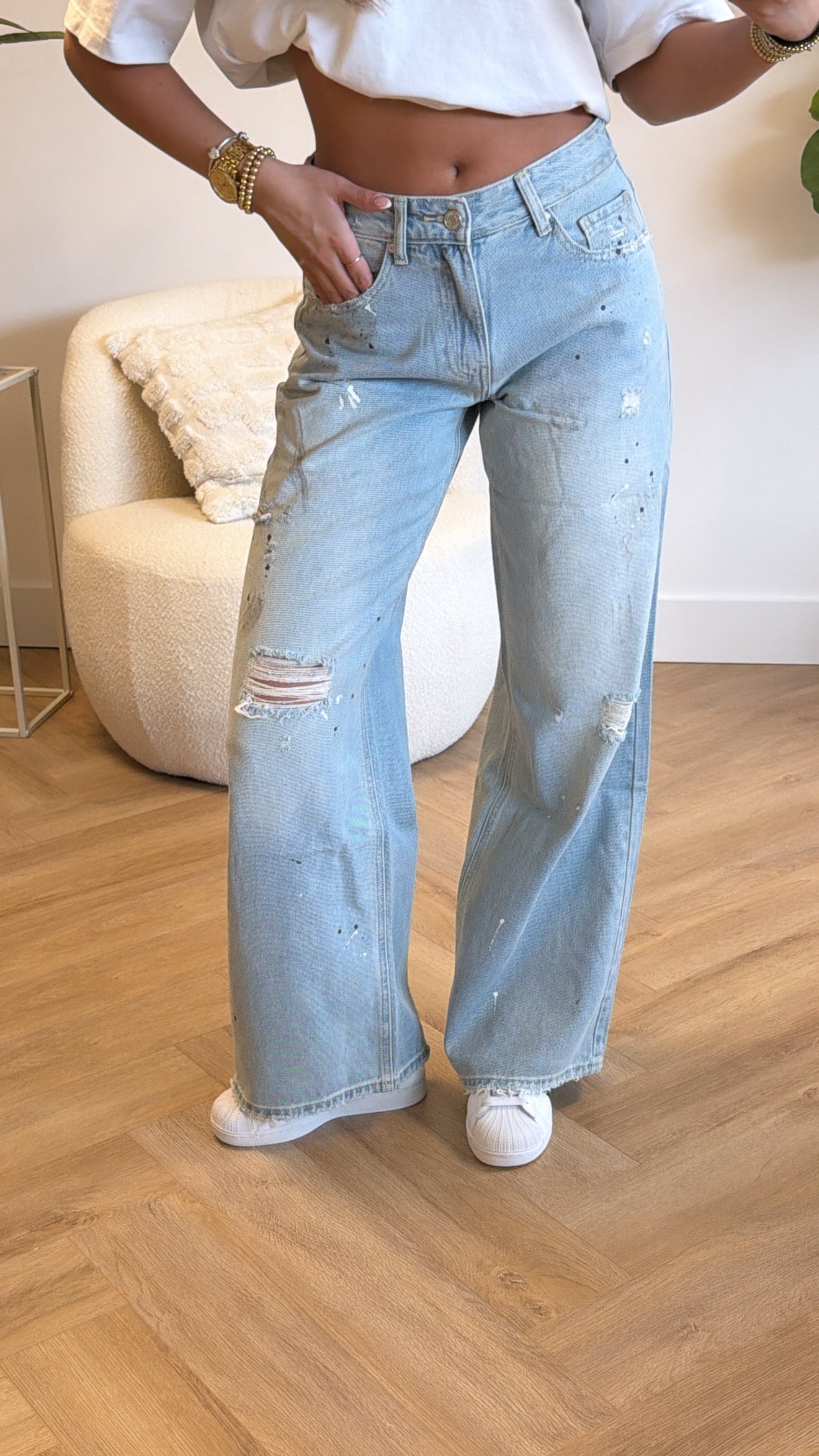Rebel Distressed Wide Leg Jeans
