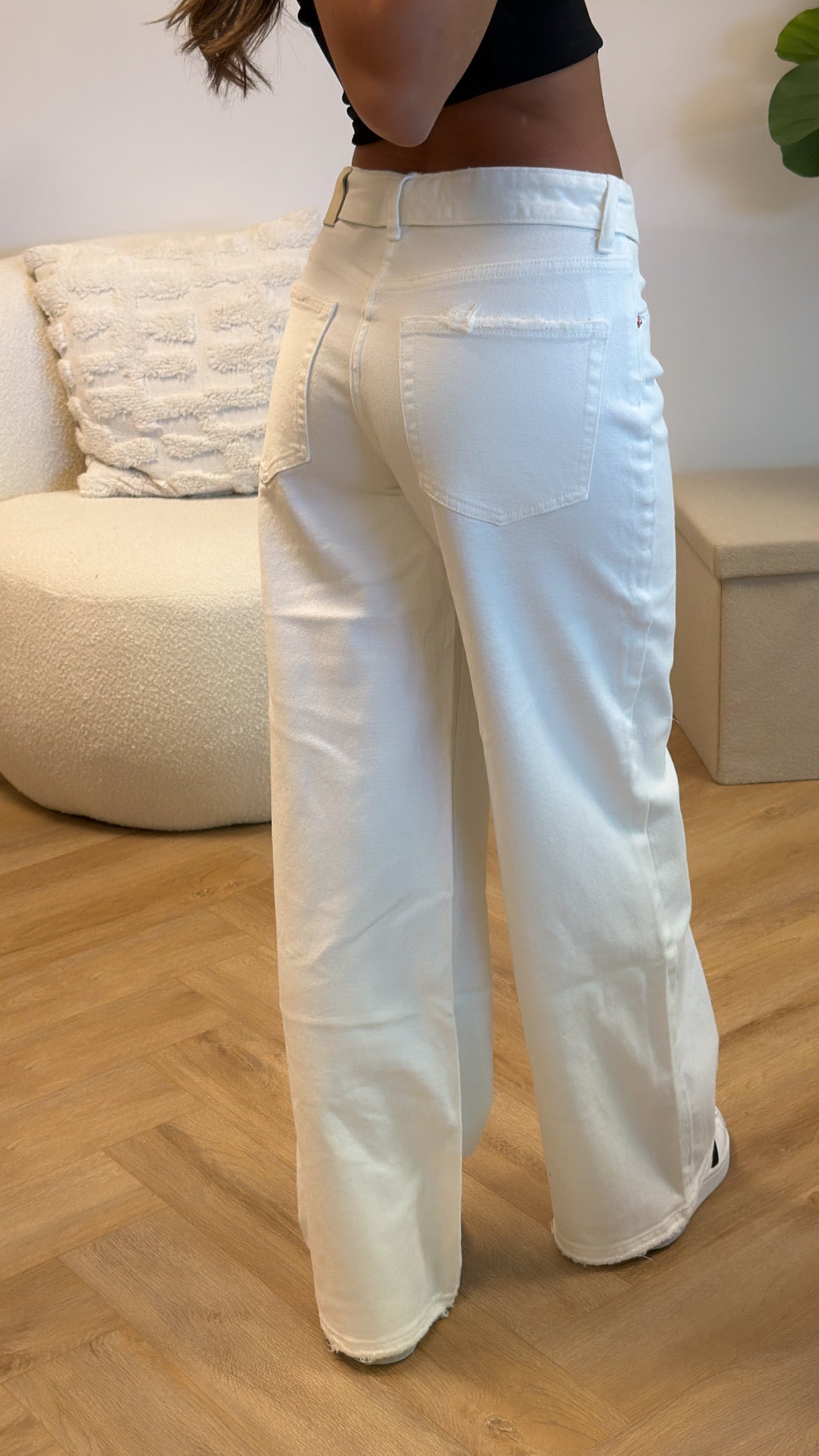Luna Folded Waist Wide Leg Jeans – White