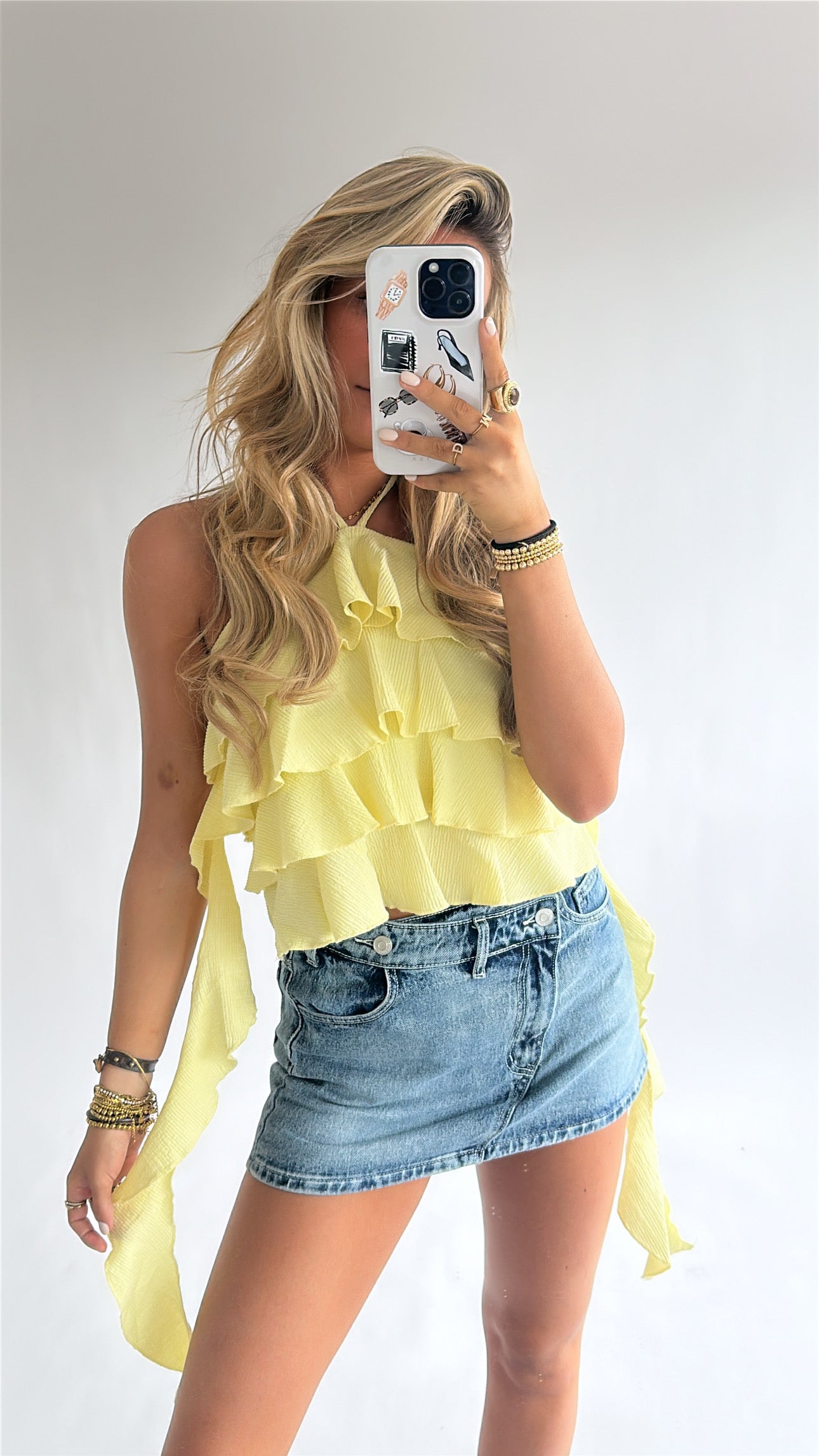 Ruffle Haltertop met Striksluiting