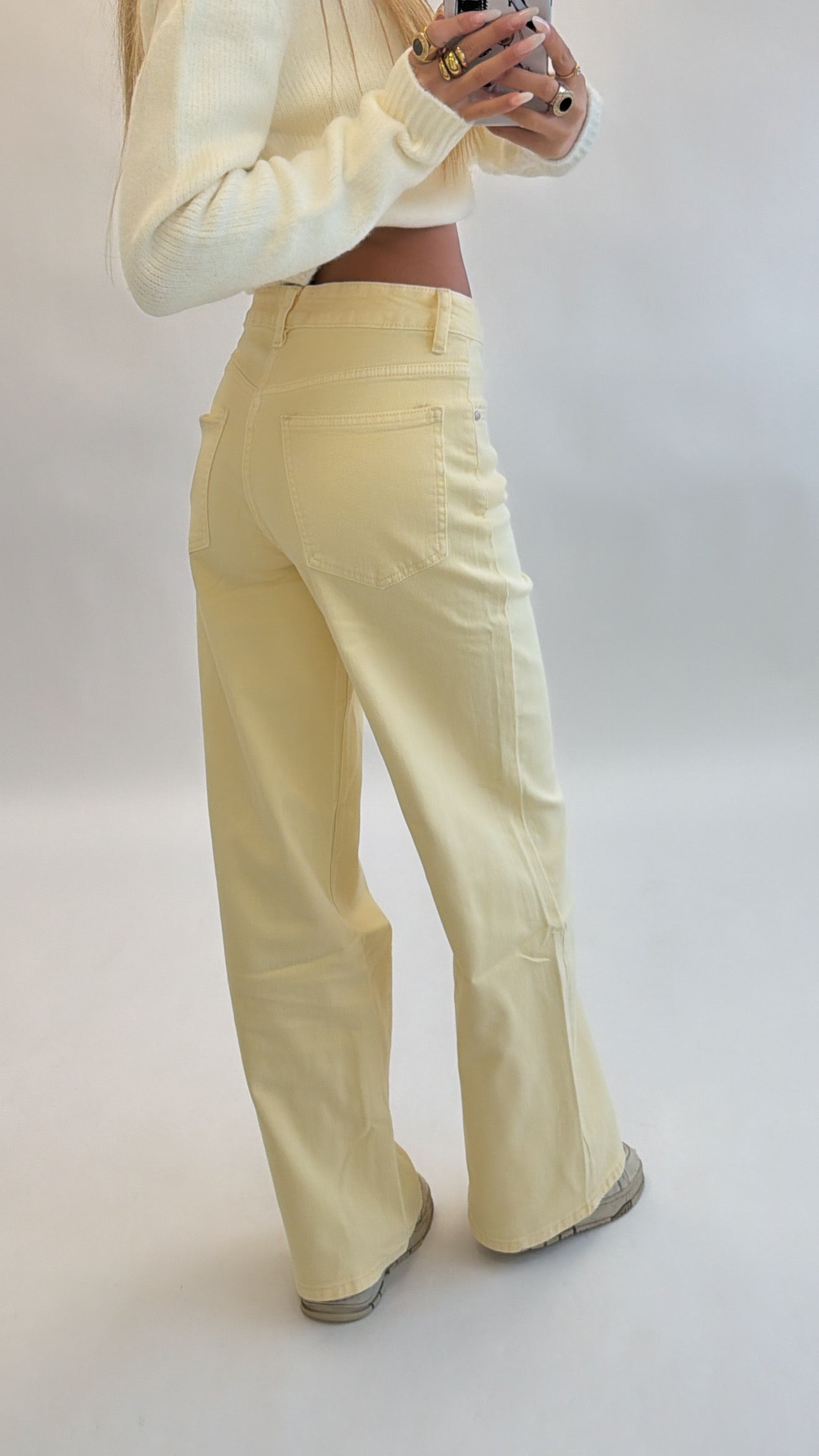 Yellow wide leg jeans