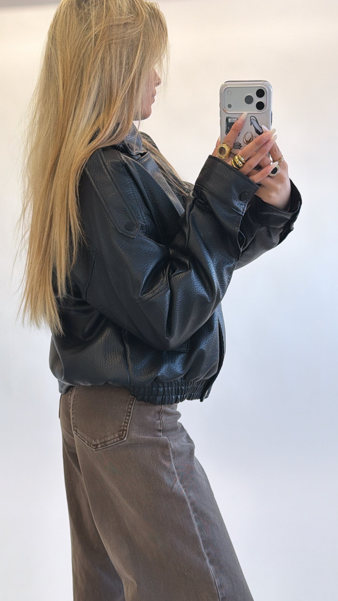 High neck leather bomber