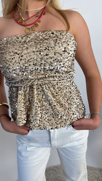 Nora peplum glitter top - beige