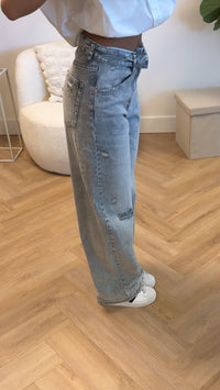 Nova Folded Waist Wide Leg Jeans – Grey