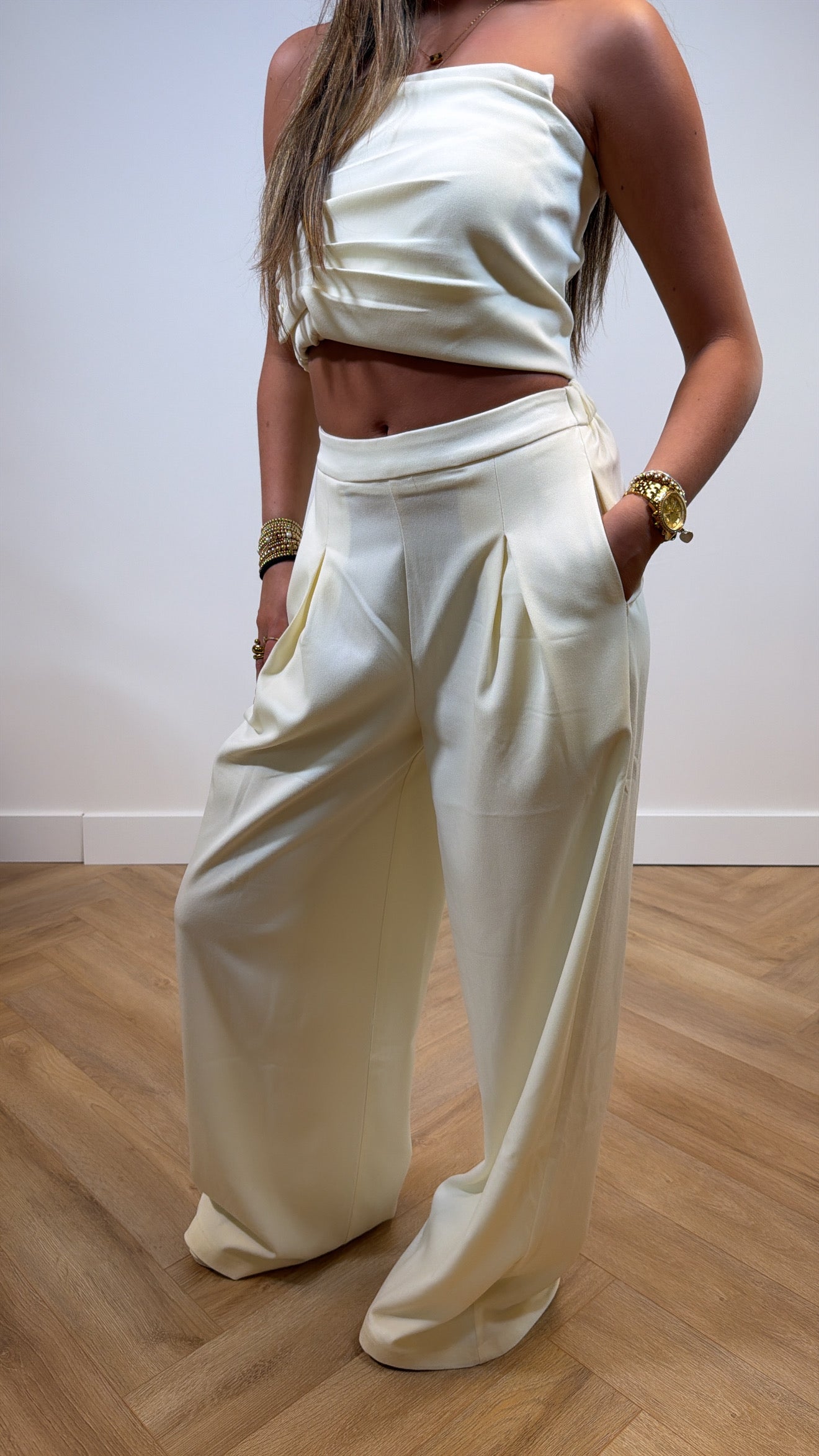 Elegant Wide Leg Pantalon Crème