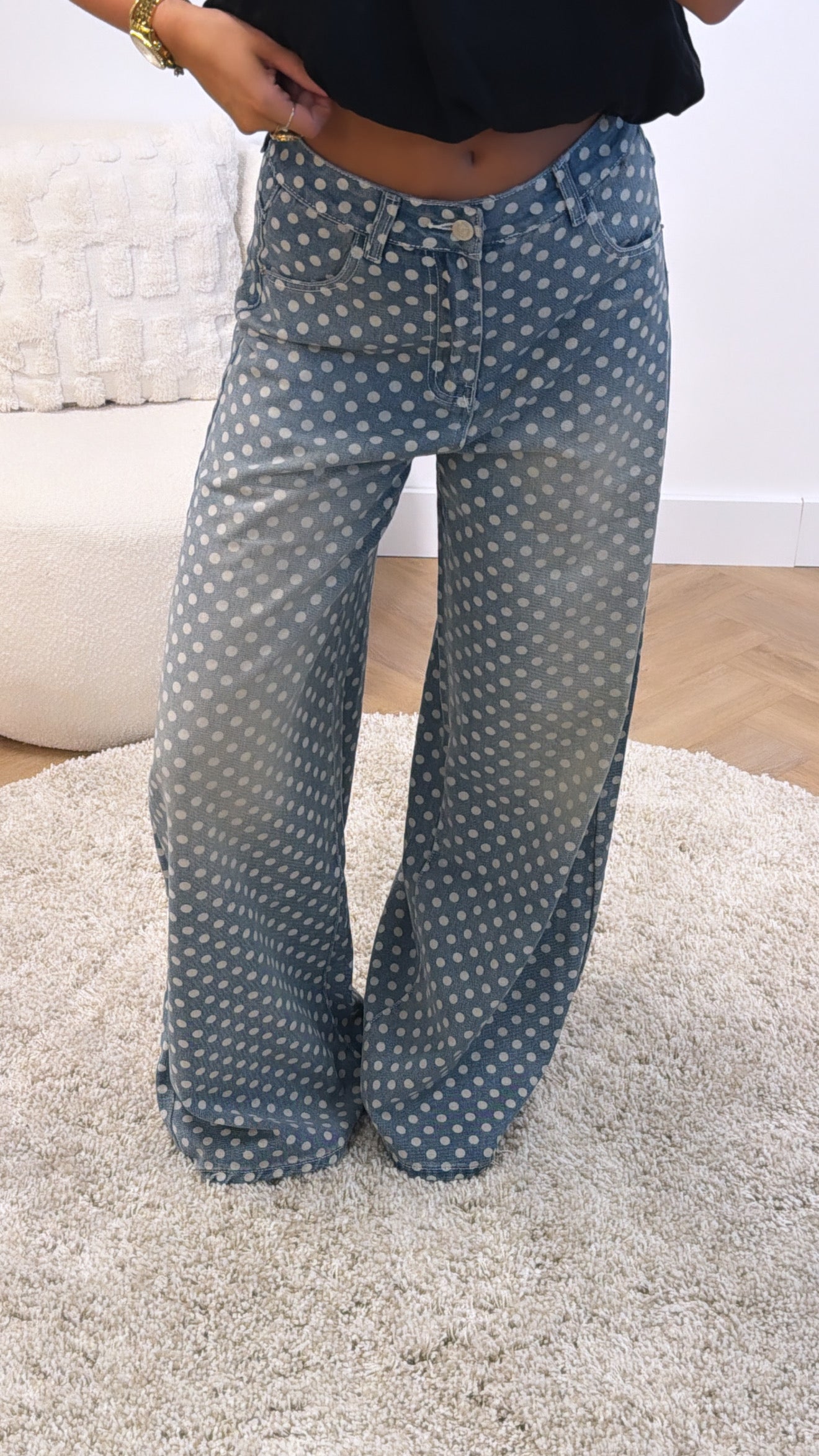 Polka Dot Wide Leg Jeans