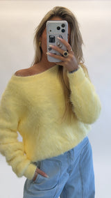Fluffy one shoulder knit