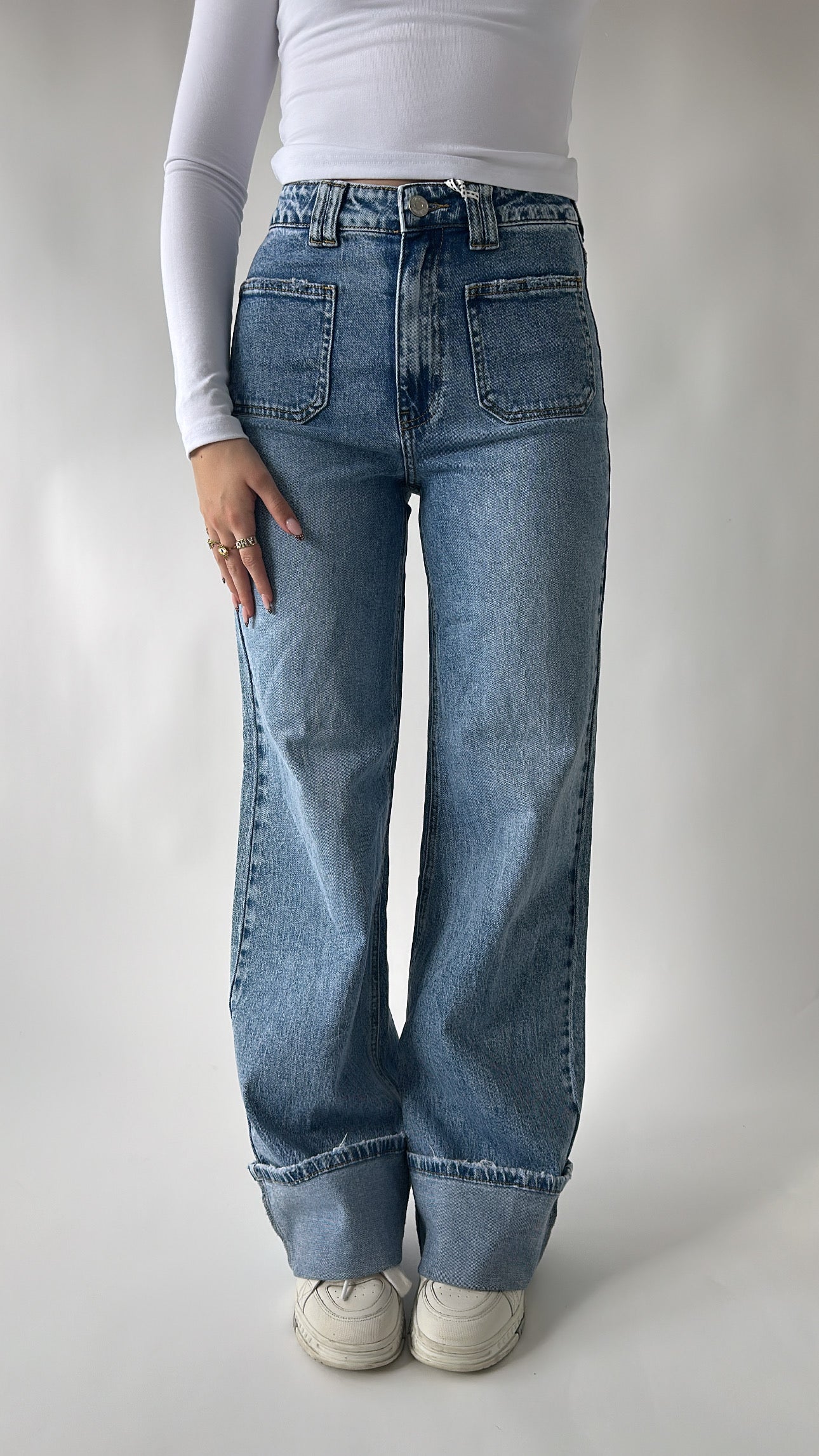 Pocket Detail Wide Leg Jeans