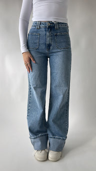 Pocket Detail Wide Leg Jeans