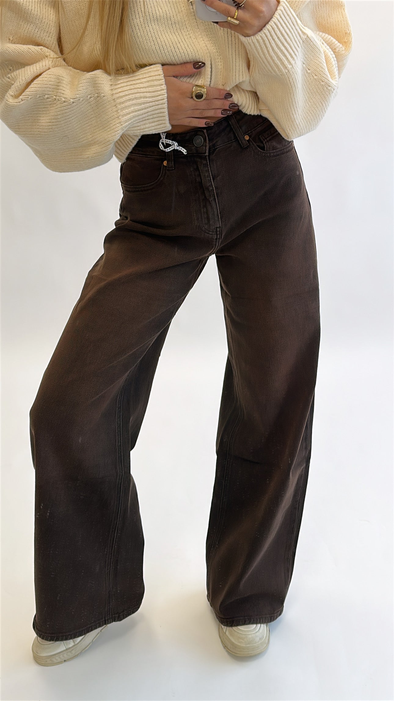 Mila Wide Leg Jeans – Dark Brown Wash