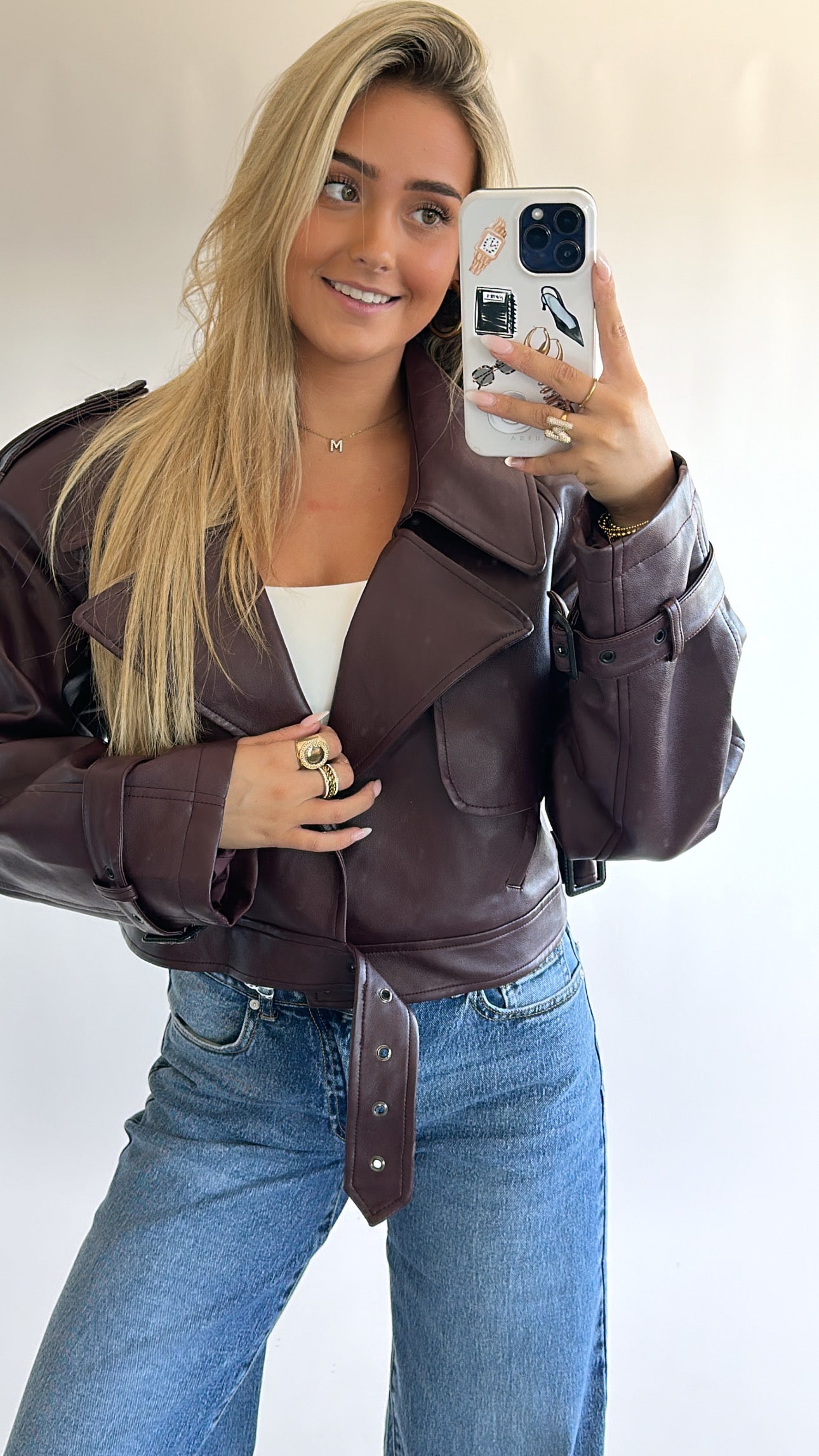 Cropped Leather Belted Jacket