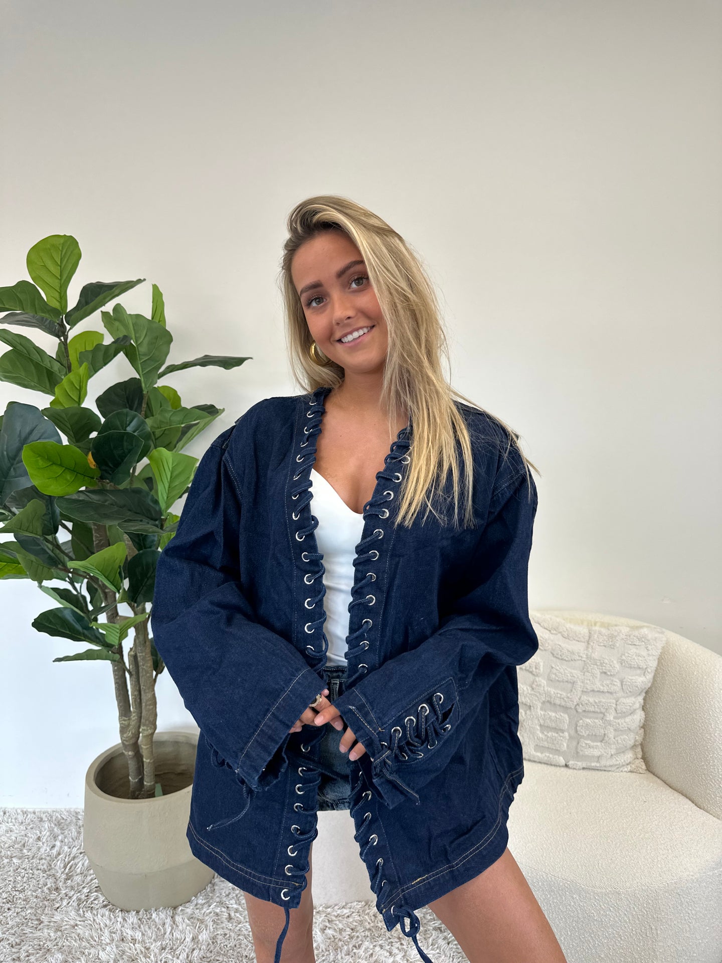 Denim Lace-Up Jacket “Indigo Edge”