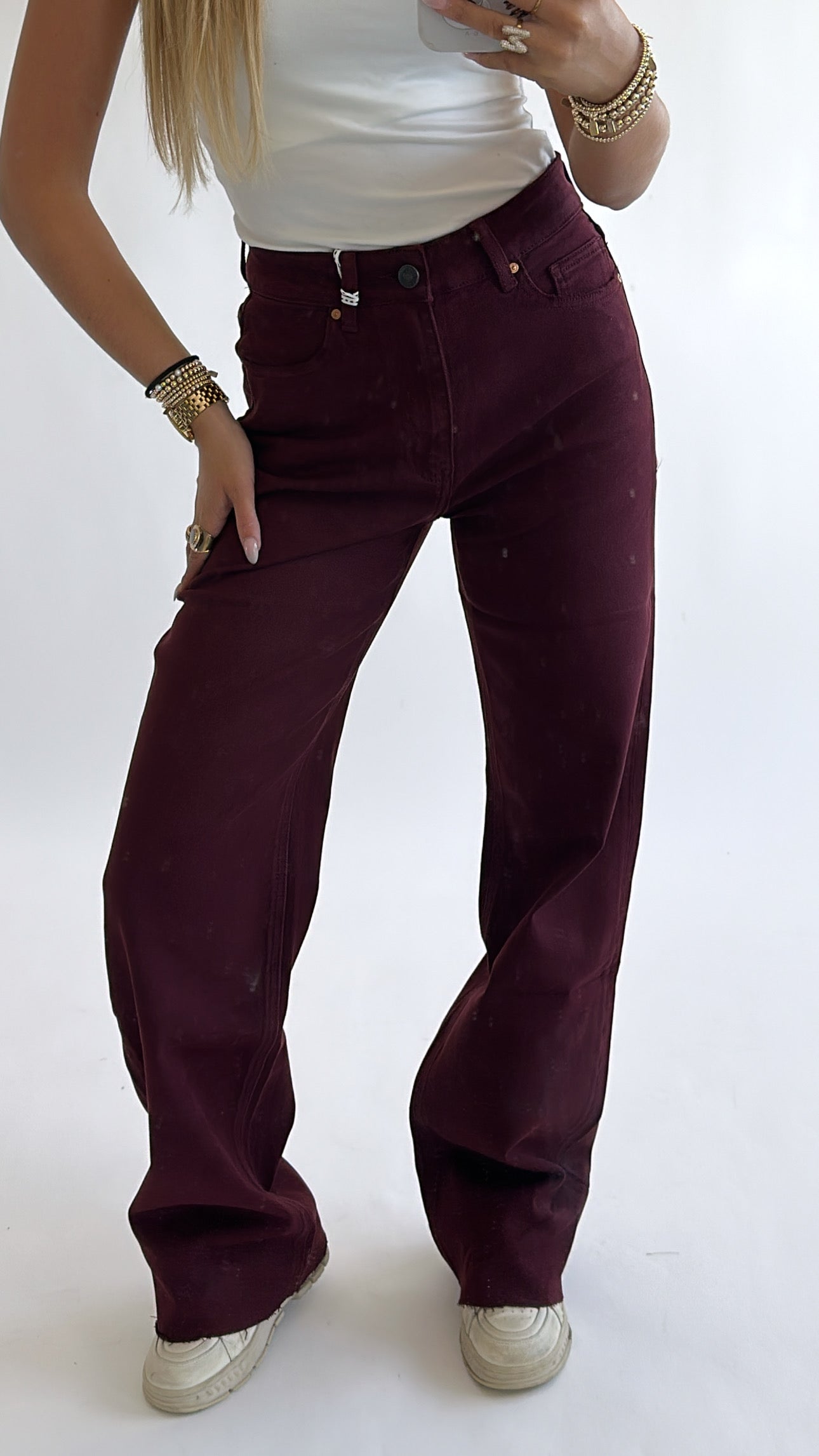 Tall Wide Leg Bordeaux Jeans
