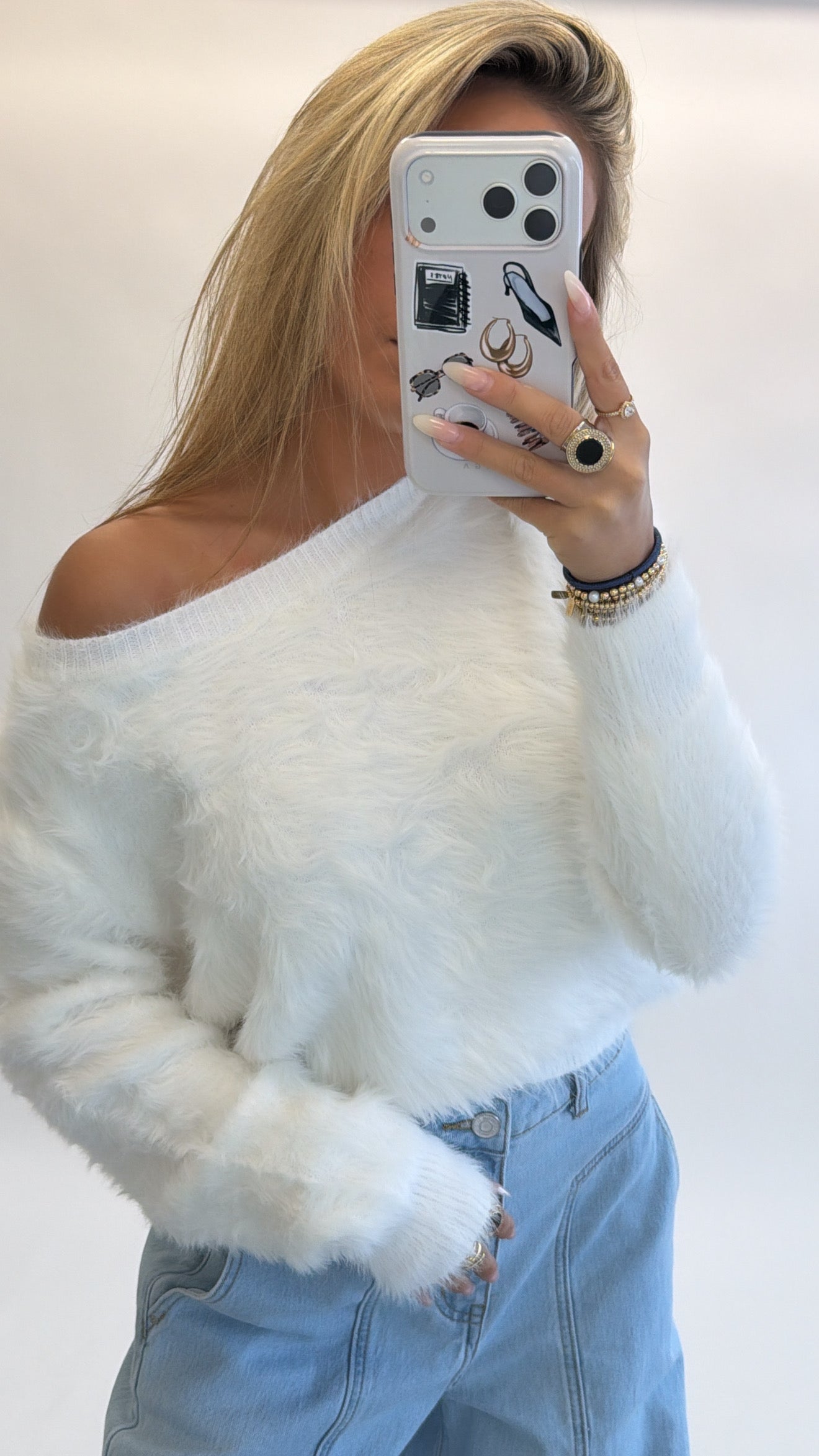 Fluffy one shoulder knit