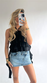 Ruffle Haltertop met Striksluiting
