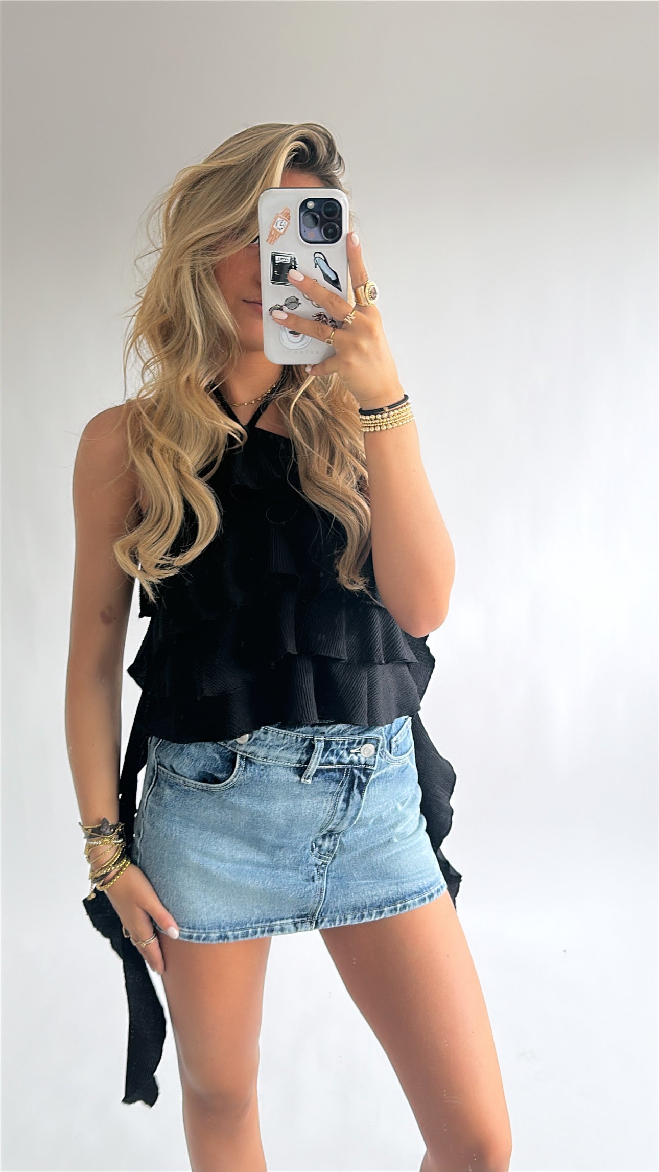 Ruffle Haltertop met Striksluiting