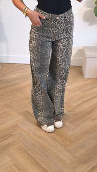 Leopard Stretch Wide Leg Jeans