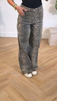 Leopard Stretch Wide Leg Jeans