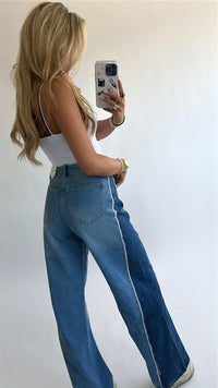 Two-Tone Wide Leg Jeans