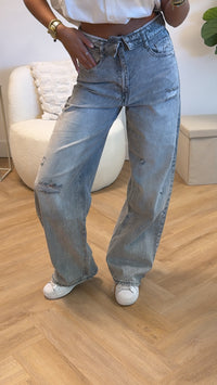 Nova Folded Waist Wide Leg Jeans – Grey