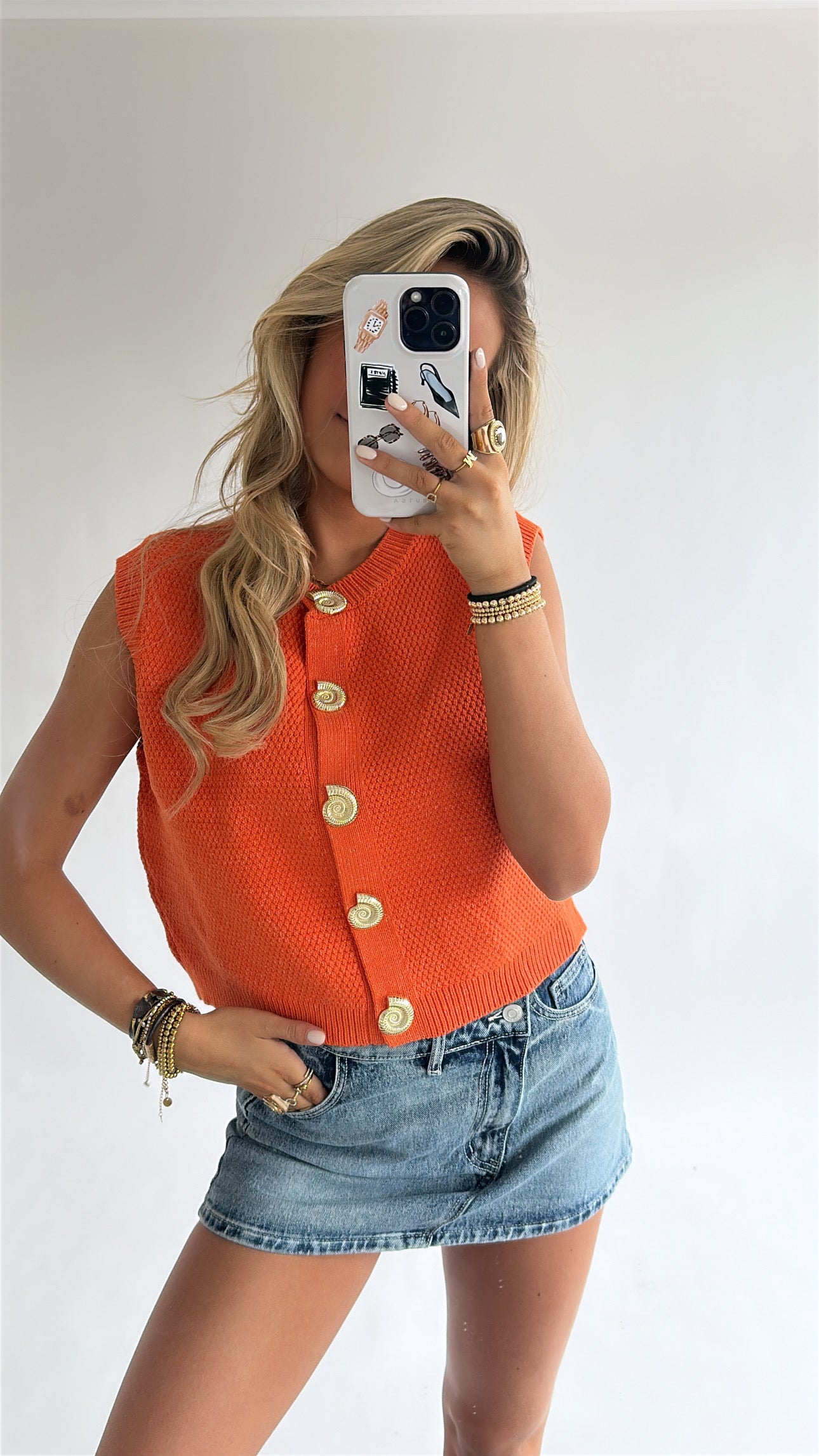 Oranje Gebreide Knitted Gilet