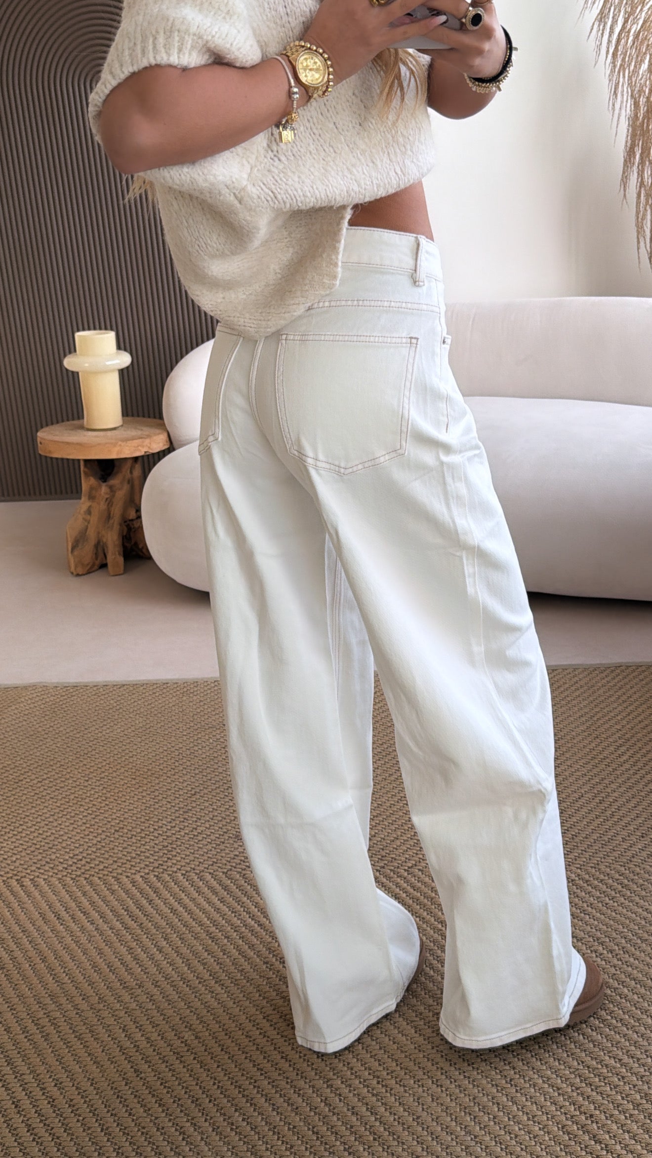 Lace up wide leg jeans