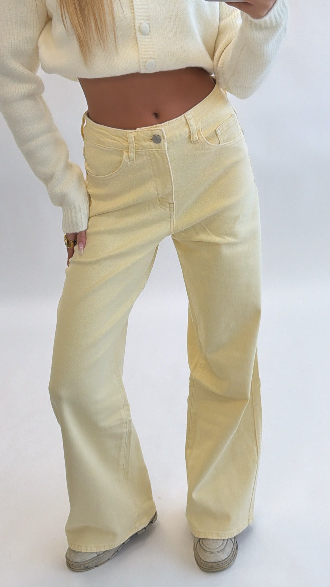 Yellow wide leg jeans