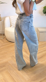 Nova Folded Waist Wide Leg Jeans – Grey
