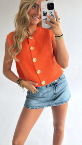 Oranje Gebreide Knitted Gilet