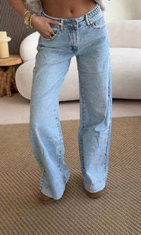 Braided Waist Wide Leg Jeans