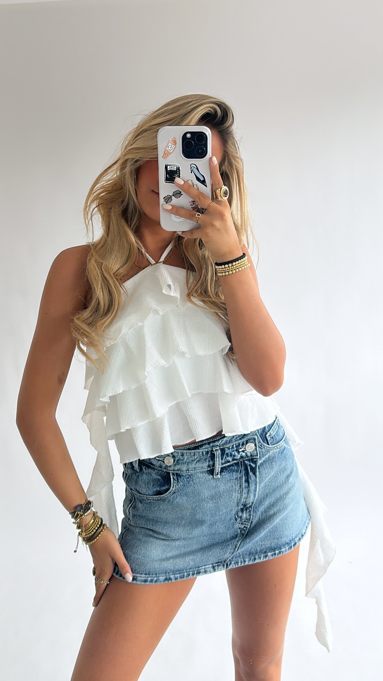 Ruffle Haltertop met Striksluiting