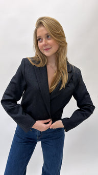 Cropped sparkling navy blazer