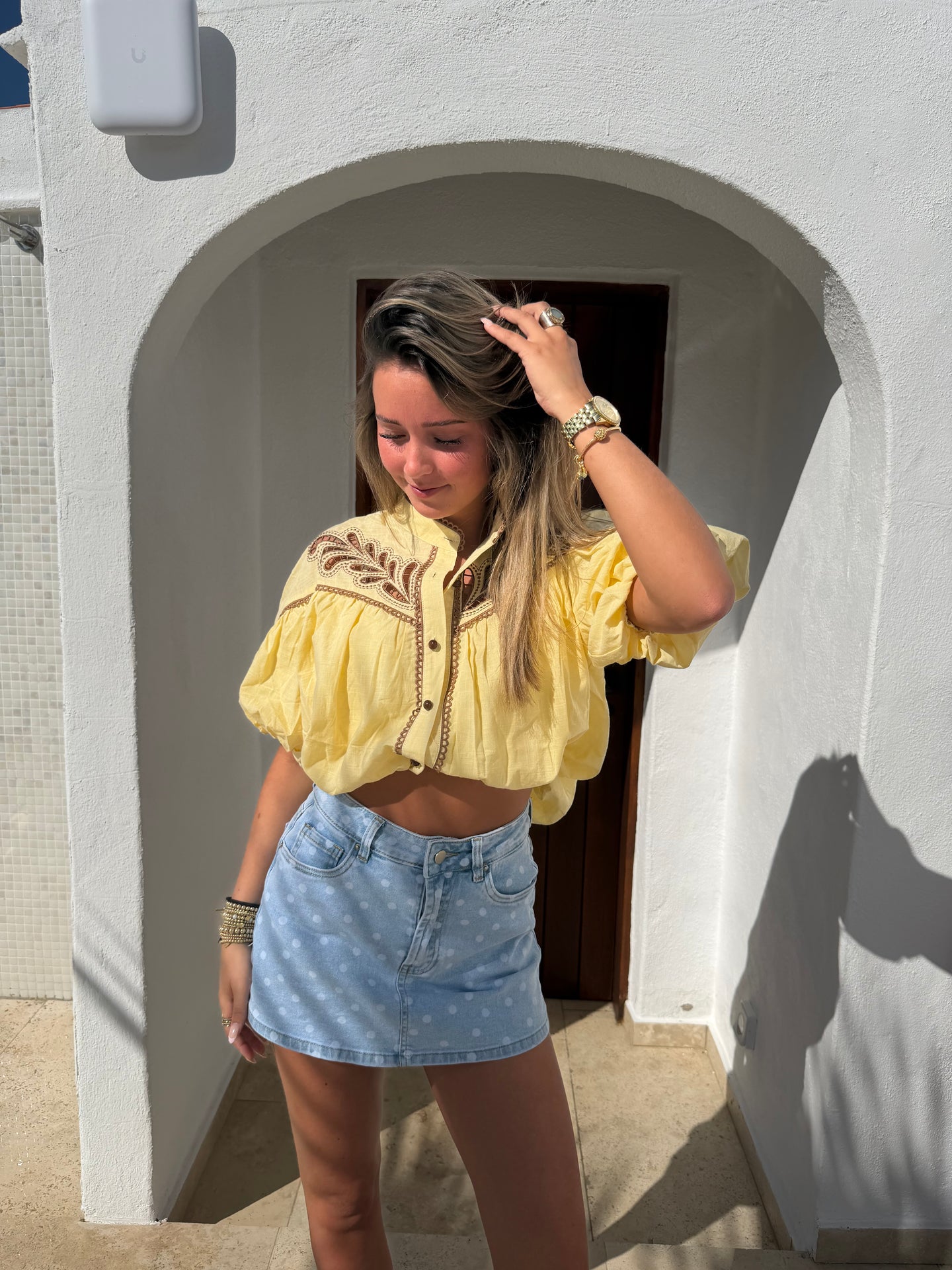 Boho Embroidery Blouse Yellow