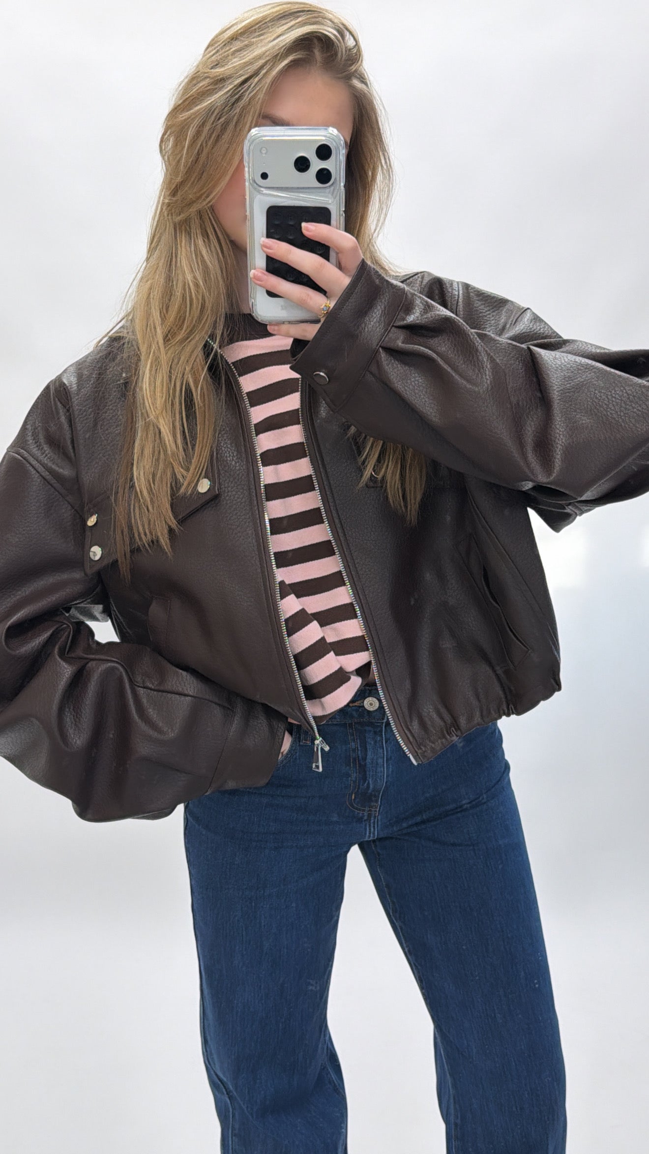 Classic Faux Leather Bomber