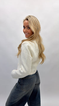 White cropped glitter blazer