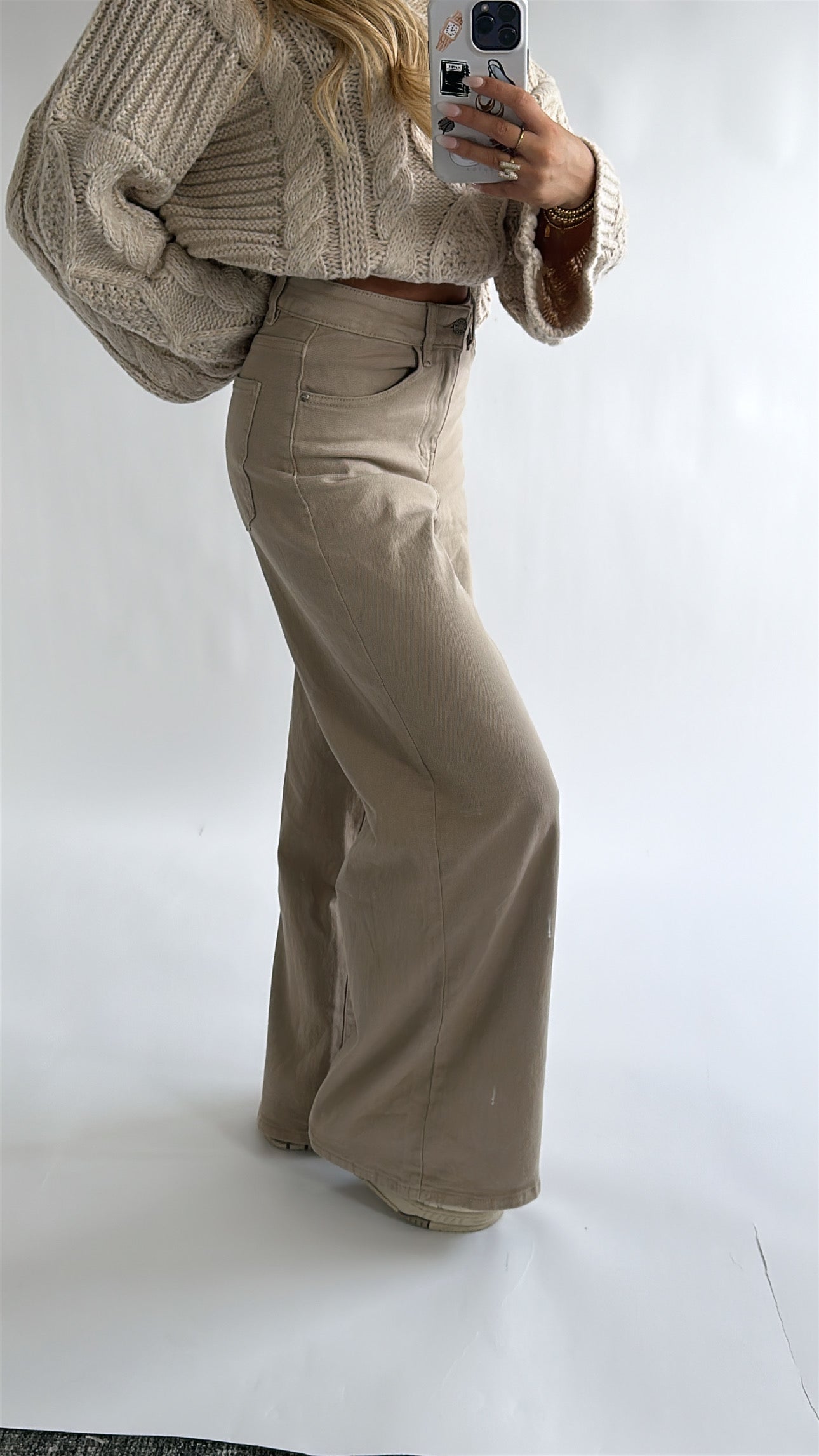 Sand Wide Leg Stretch Jeans