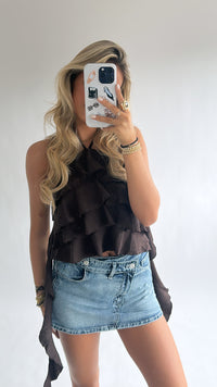 Ruffle Haltertop met Striksluiting