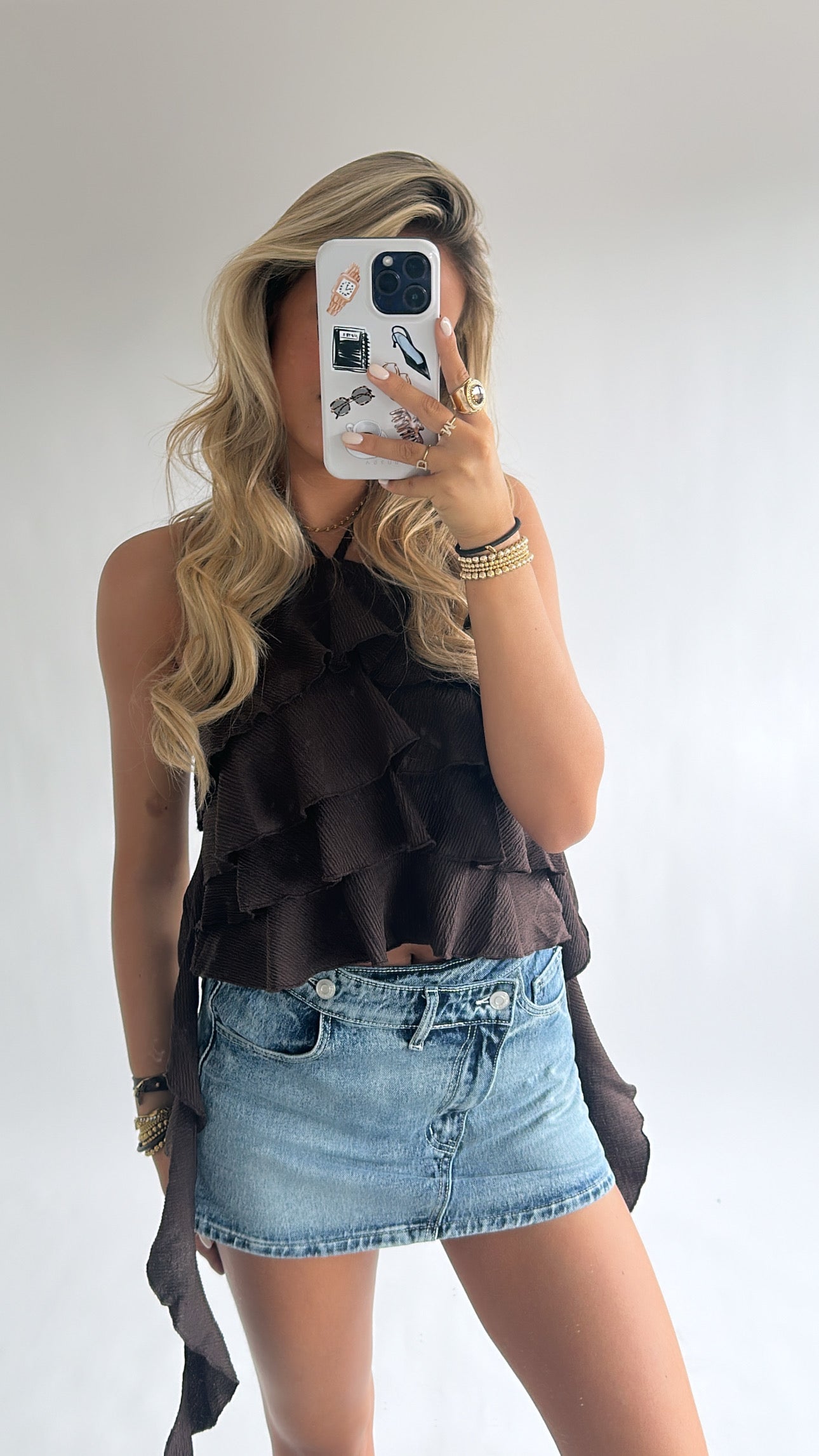 Ruffle Haltertop met Striksluiting